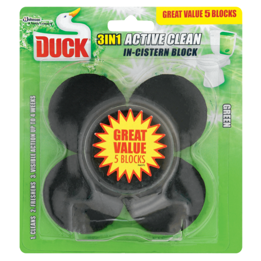 Duck 3-In-1 Active Clean Green In-Cistern Block 5 x 45g