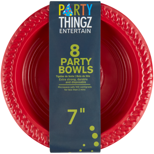 Party Thingz Entertain Red Party Bowls 7" 8 Pack