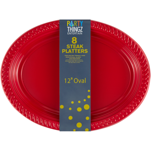 Party Thingz Red Plastic Steak Platters Oval 8 Pack