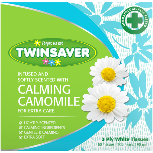 Twinsaver White Calming Camomile 3 Ply Facial Tissues 60 Pack