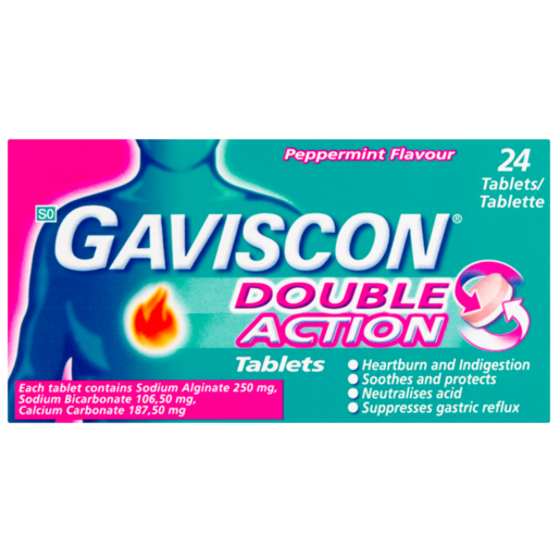 Gaviscon Double Action Peppermint Flavour Antacid Tablet 24 Pack