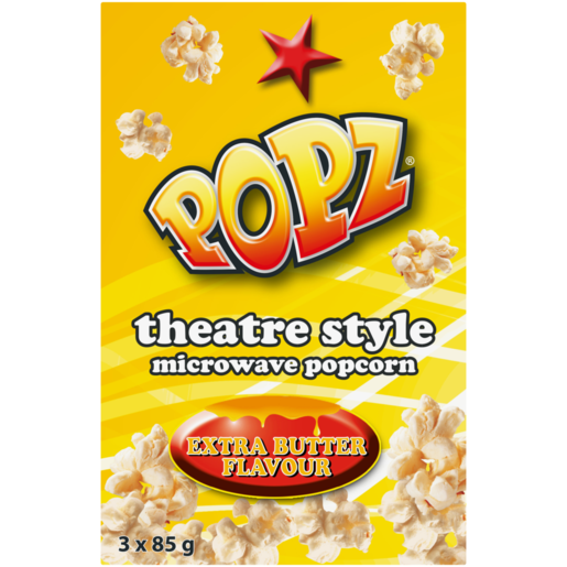 Popz Extra Butter Flavour Theatre Style Microwave Popcorn 3 x 85g 