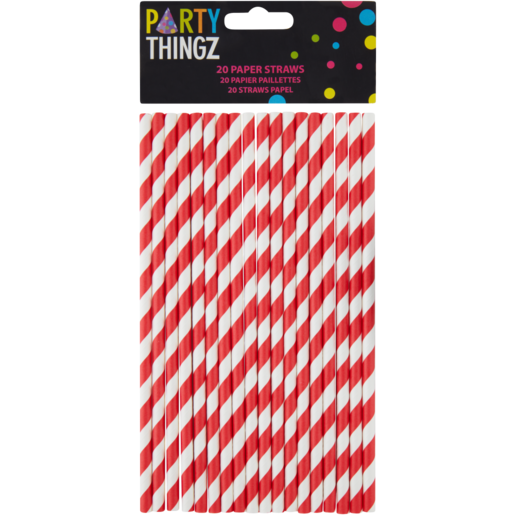 Party Thingz Red & White Striped Paper Straws 20 Pack