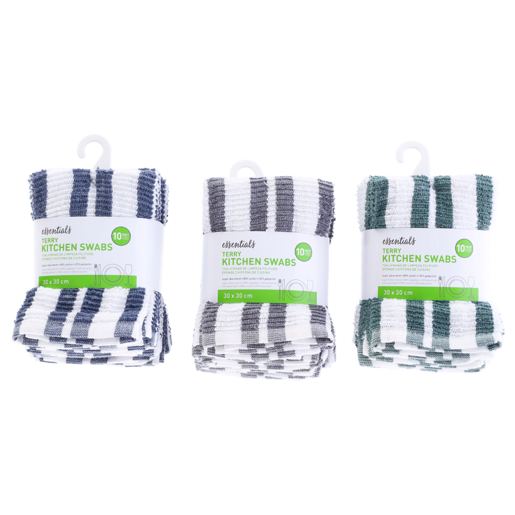 Essentials Terry Kitchen Swabs 10 Pack (Colour May Vary)
