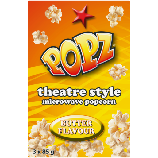 Popz Theatre Style Butter Flavoured Microwave Popcorn 3 x 85g