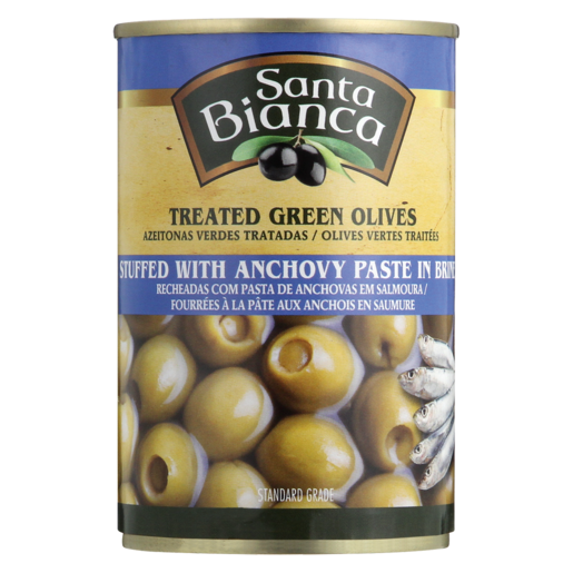 Santa Bianca Treated Green Olives Stuffed With Anchovy Paste In Brine 300g