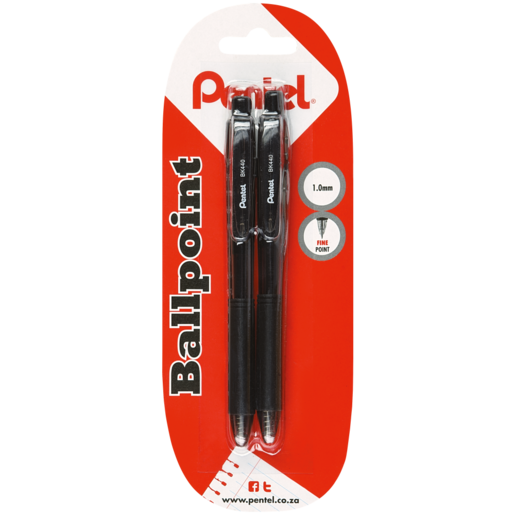 Pentel Black Ballpoint Pens 1.0mm 2 Pack