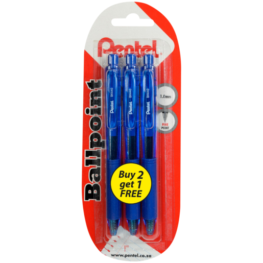 Pentel Blue Ballpoint Pens 1.0mm 3 Pack