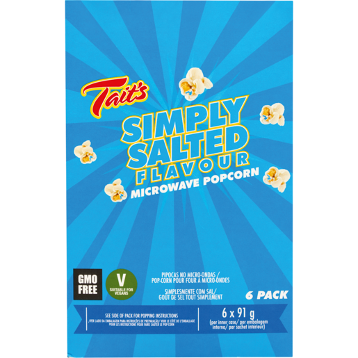 Tait's Simply Salted Microwave Popcorn 6 x 91g