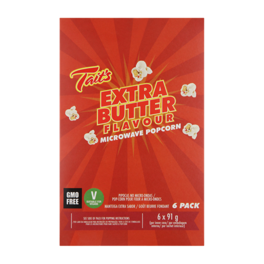 Tait's Extra Butter Flavoured Microwave Popcorn 6 x 91g