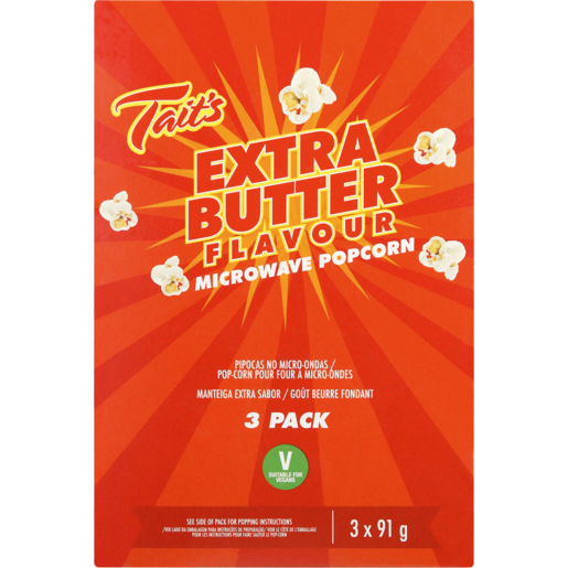 Tait's Extra Butter Microwave Popcorn 3 x 91g