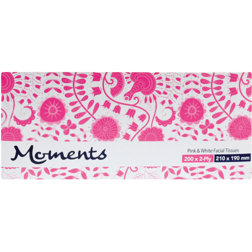 Moments 2 Ply Pink & White Facial Tissues 200 Pack