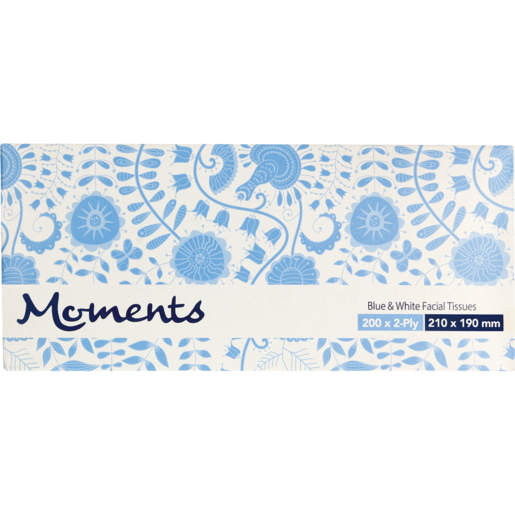 Moments 2 Ply Blue & White Facial Tissues 200 Pack