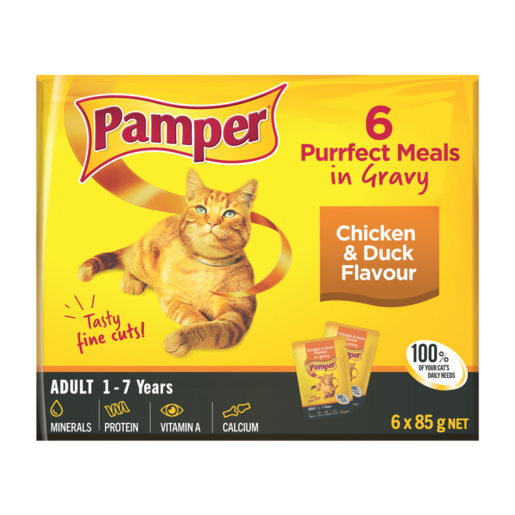 Pamper Chicken & Duck Flavoured Cat Food Pouch 6 x 85g