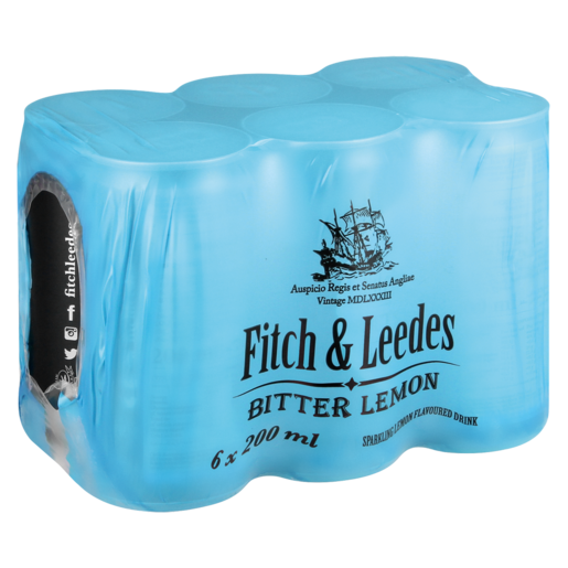 Fitch & Leedes Bitter Lemon Flavoured Sparkling Drink Cans 6 x 200ml