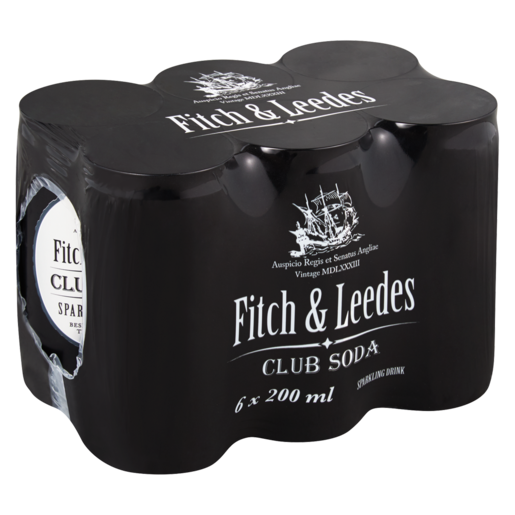Fitch & Leedes Club Soda Flavoured Sparkling Drink Cans 6 x 200ml
