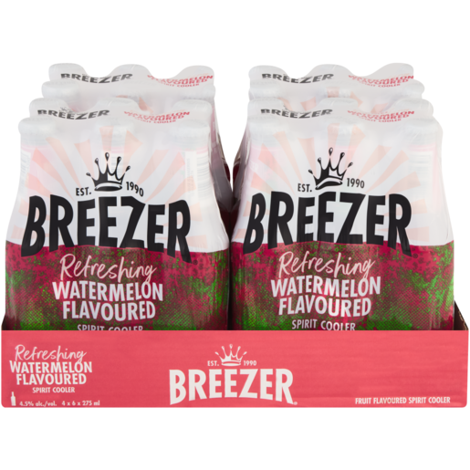 Breezer Watermelon Flavoured Spirit Cooler Bottles 24 x 275ml
