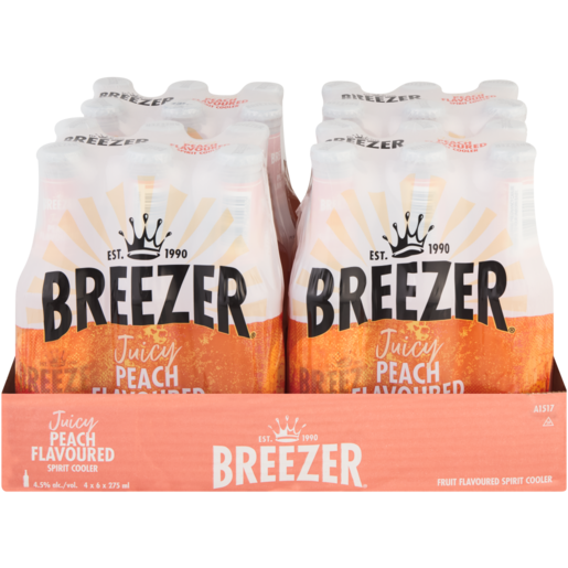Breezer Peach Flavoured Spirit Cooler Bottles 24 x 275ml
