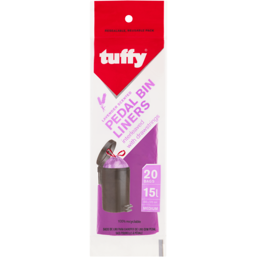 Tuffy 20 Pack Lavender Scented Pedal Bin Liners With Tie Handles 465mm x 515mm