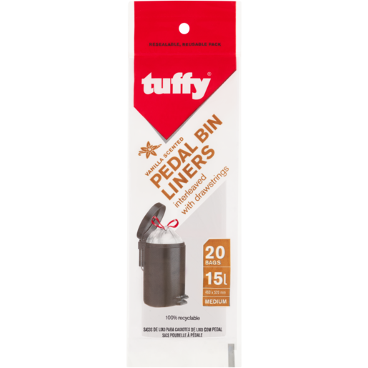 Tuffy 20 Pack Vanilla Scented Pedal Bin Liners With Tie Handles 465mm x 515mm