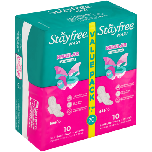 Stayfree Maxi Regular Unscented Sanitary Pads With Wings 20 Pack