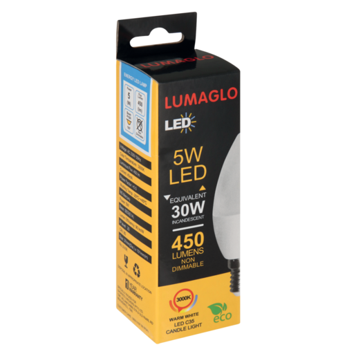 Lumaglo Warm White C35/SES(E14) LED Candle Globe 5W