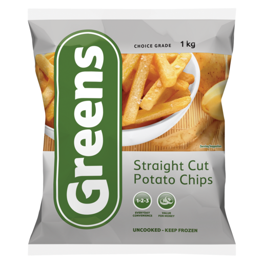 Greens Frozen Straight Cut Potato Chips 1kg