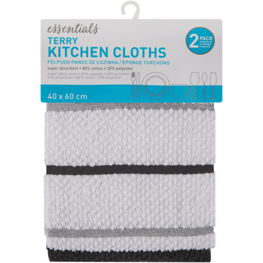 Essentials Terry Kitchen Towels 2 Pack (Colour May Vary)