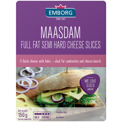Emborg Maasdam Semi Hard Full Fat Cheese Slices Pack 150g