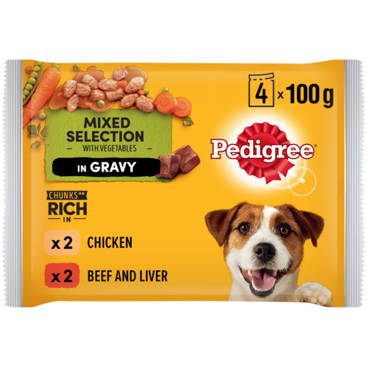 Pedigree Chicken Beef & Vegetable Dog Food Pouches 4 x 100g