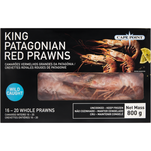 Cape Point Frozen 16/20 King Patagonian Red Prawns 800g