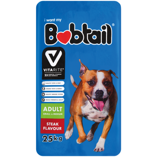 Bobtail Small/Medium Adult Steak Flavoured Dog Food 25kg
