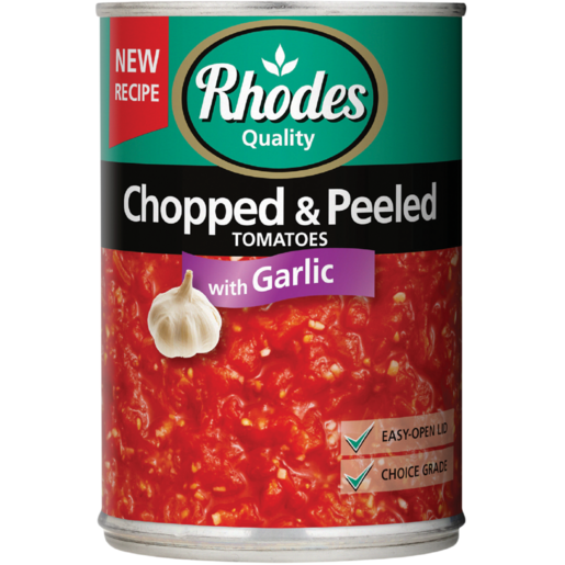 Rhodes Quality Chopped & Peeled Tomatoes With Garlic 410g