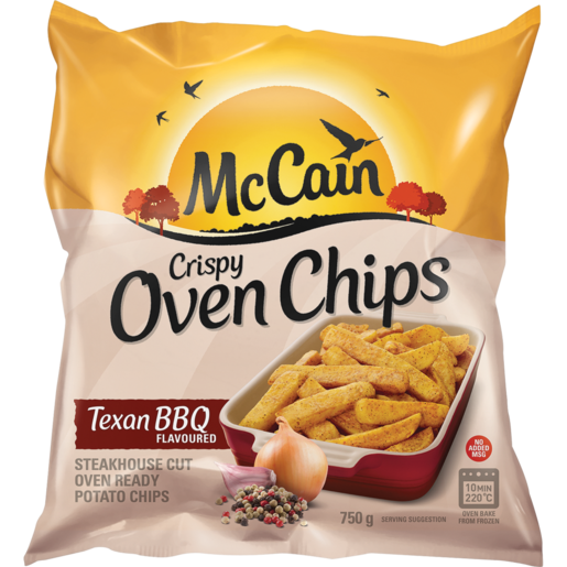 McCain Frozen Steakhouse Cut Texan BBQ Flavoured Crispy Oven Potato Chips 750g