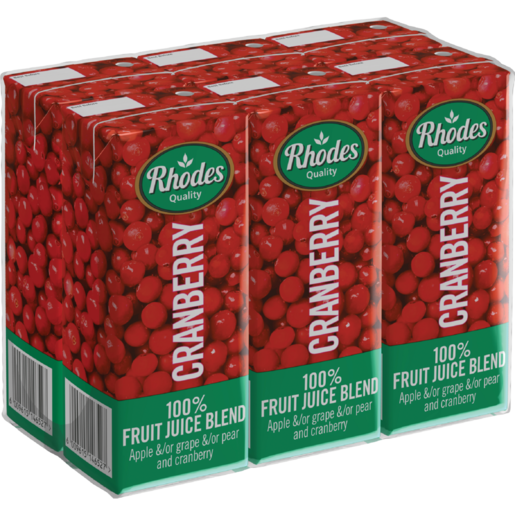 Rhodes Quality 100% Cranberry Fruit Juice Blend 6 x 200ml