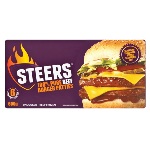 Steers Frozen Beef Burger Patties 600g