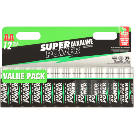 Super Power AA Alkaline Batteries 12 Pack