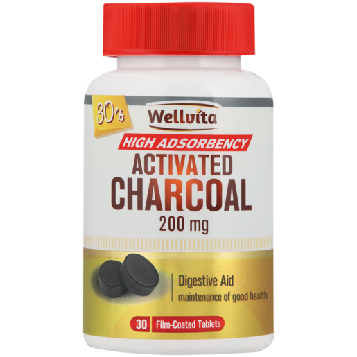 Wellvita 200mg Activated Charcoal Film-Coated Tablets 30 Pack
