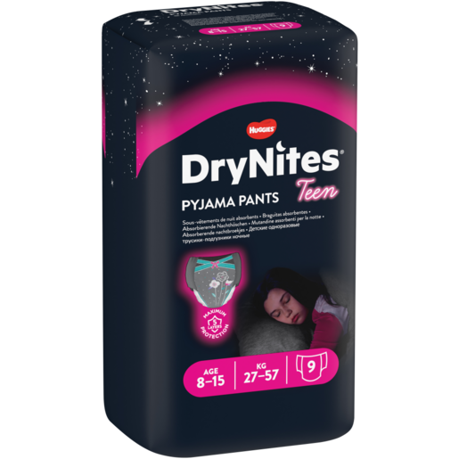 DryNites Girls 8-15 Years Pyjama Pants 9 Pack
