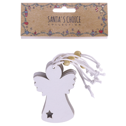Santa's Choice White Wooden Angel Christmas Tree Decorations 6 Pack