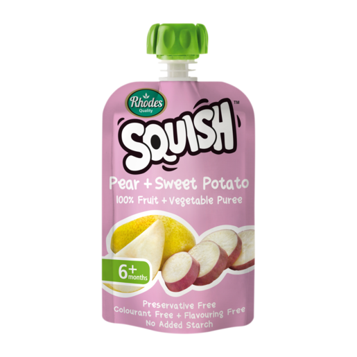 Rhodes Quality Squish Pear & Sweet Potato Puree 6 Months+ Pouch 110ml