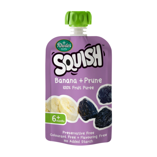 Rhodes Quality Squish Banana & Prune Fruit Puree 6 Months+ Pouch 110ml