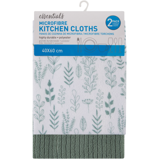 Essentials Microfibre Kitchen Cloths 2 Pack