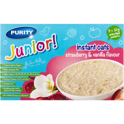 PURITY Junior Strawberry & Vanilla Flavour Instant Oats 8 x 35g