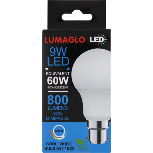 Lumaglo Cool White A60/B22 LED Globe 9W