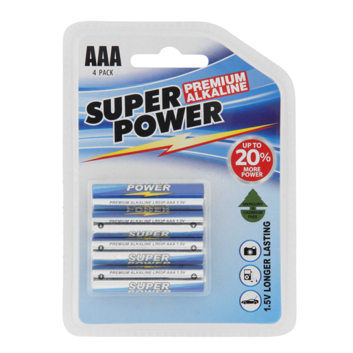 Super Power AAA Premium Alkaline Batteries 4 Pack