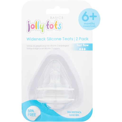 Jolly Tots Wideneck Silicone Teats 2 Pack 6 Months +