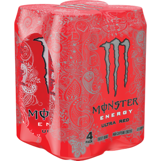 Monster Ultra Red Energy Drink Cans 4 x 500ml