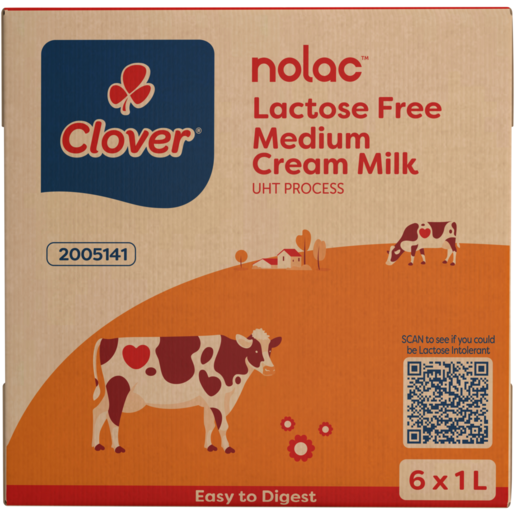 Clover Nolac Lactose Free Medium Cream Milk 6 x 1L 