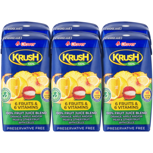 Krush 6 Fruits & 6 Vitamins 100% Juice Blend Boxes 6 x 200ml